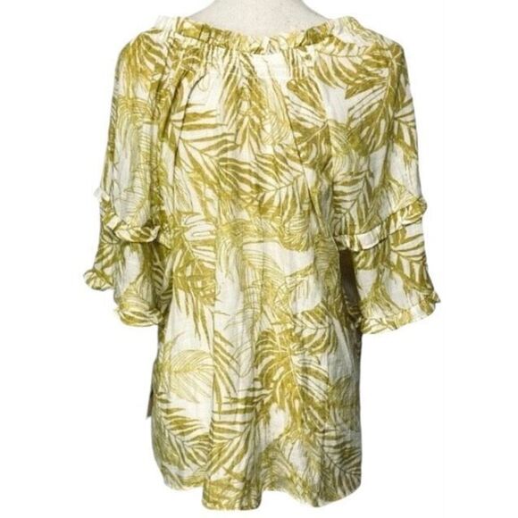 Nanette Lepore Womens Gold Ray Print Elbow Flutter Sleeve Smocked Blouse Size XL - Picture 4 of 5